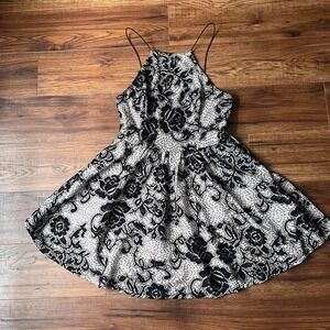 bebe Black and White Lace-Overlay Mini Dress
